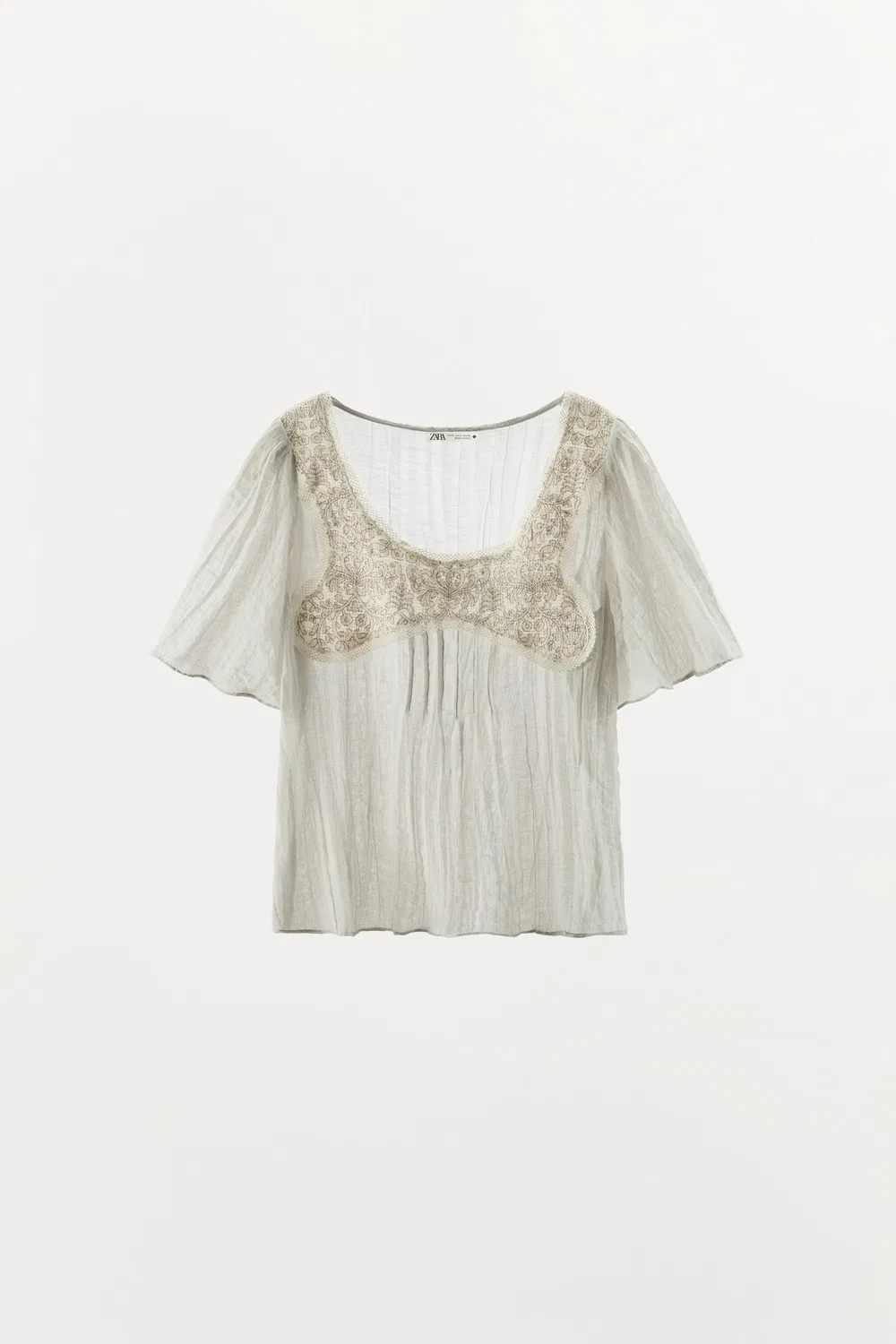 Вышитый кружевной топ ZARA, Greenish — фото 4