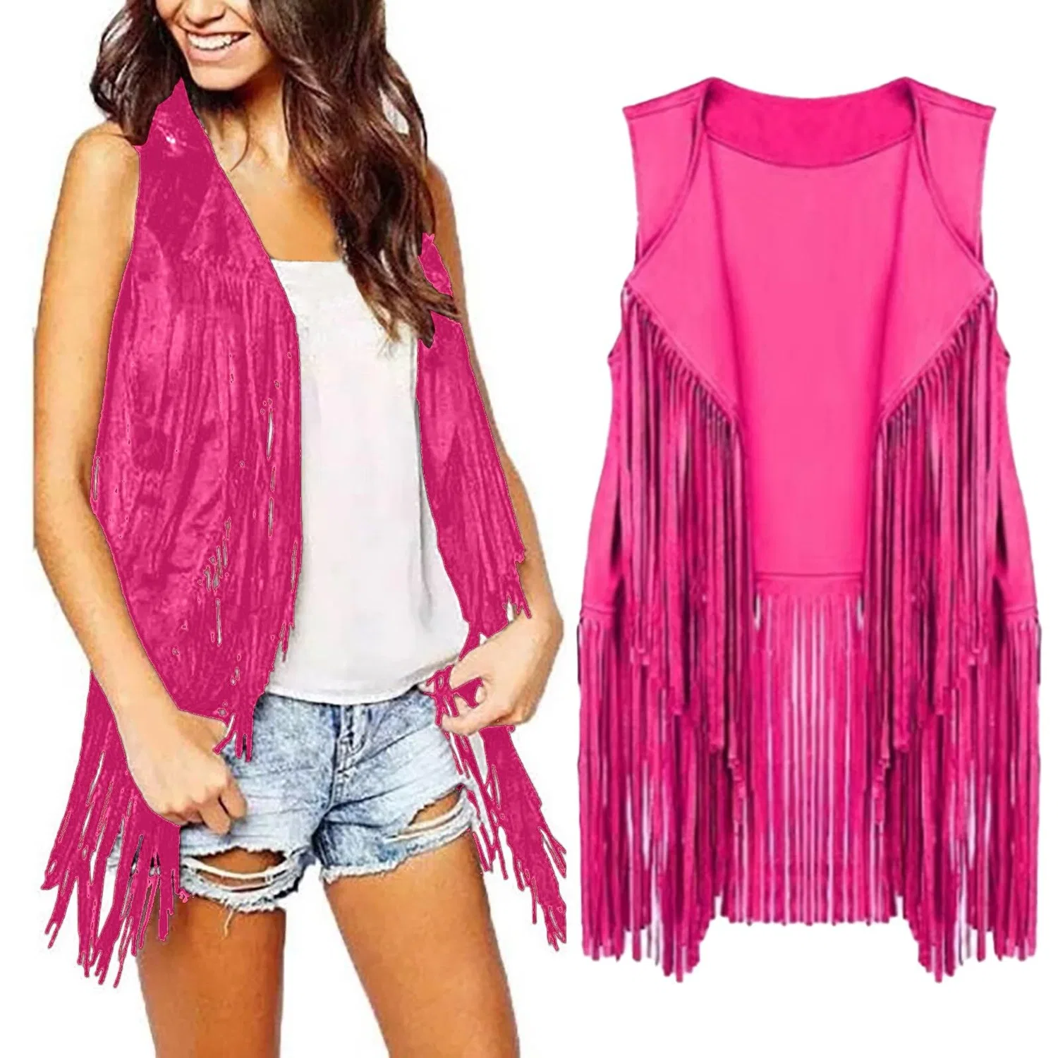 Женский жилет без рукавов с бахромой Western Vintage, Z11 Hot Pink