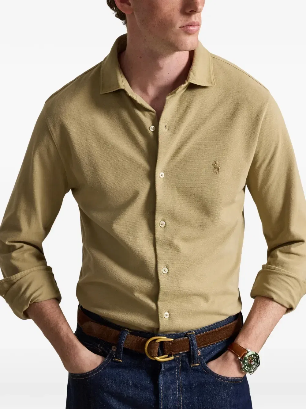 Рубашка Featherweight Mesh Polo Ralph Lauren, бежевый — фото 3