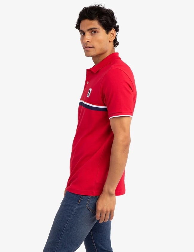 Мужская футболка-поло  U.S. Polo Assn. Pieced Signature Stripe Pique, красный — фото 2