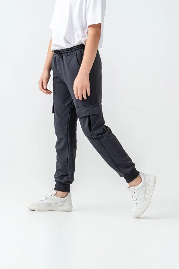 Детские спортивные штаны для мальчиков с принтом Cargo Pocket Cover Level Up Mışıl Kids, Smoke Grey