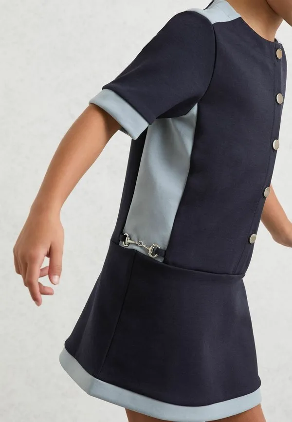 Платье из трикотажа levi interlock с цветными блоками и пуговицами Reiss, Navy — фото 2