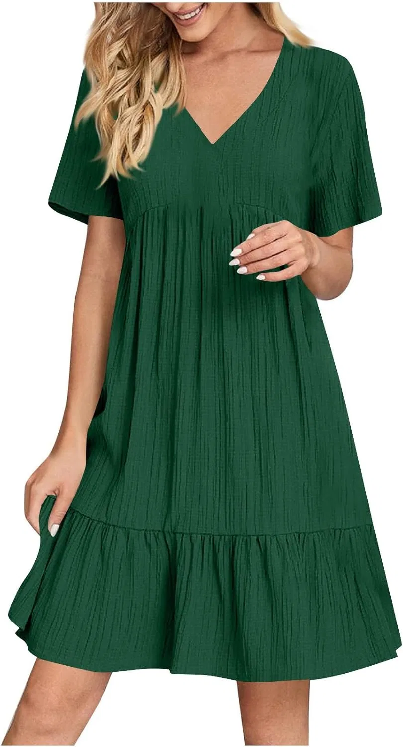 Женское летнее пляжное платье с рюшами A-силуэта, Army Green