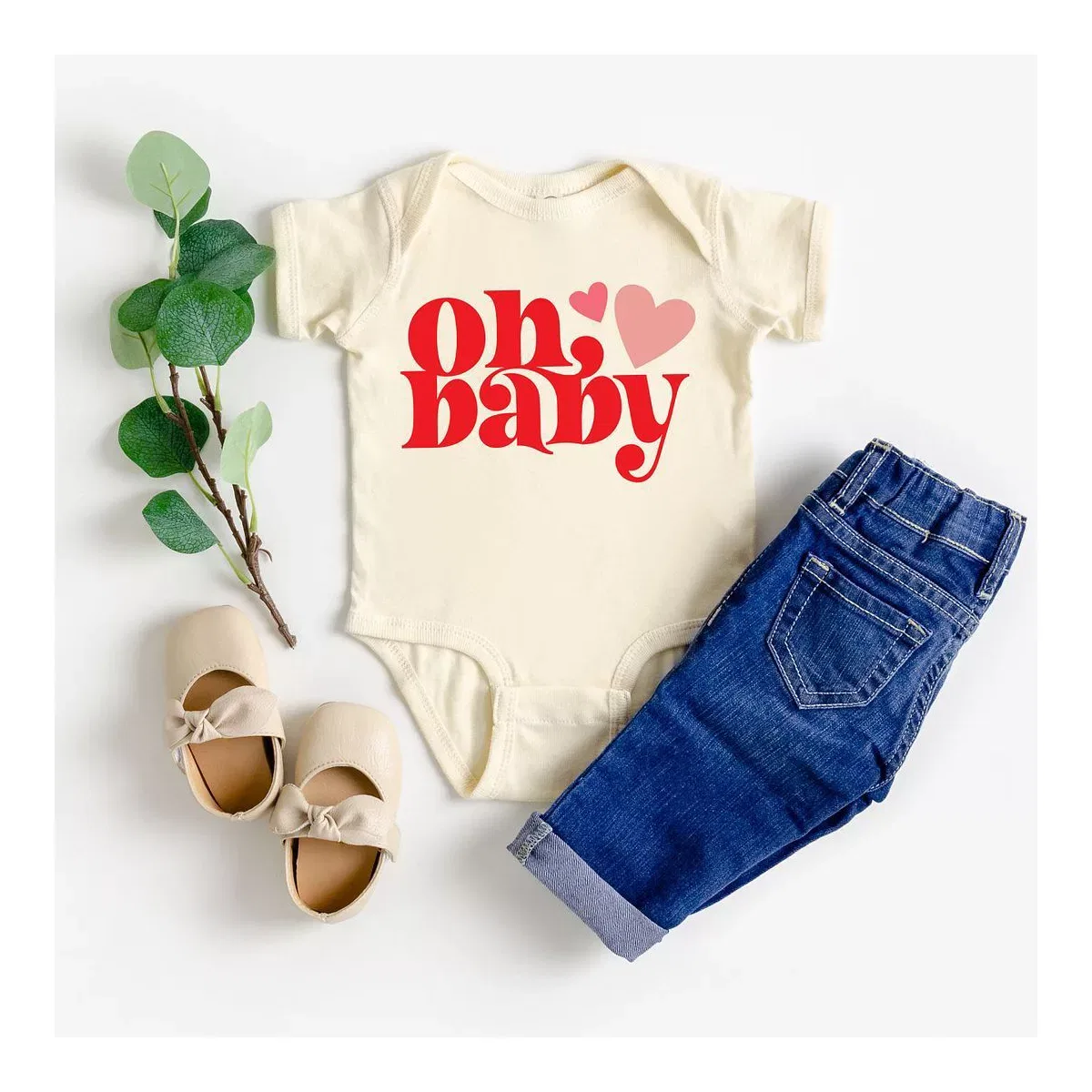 Детский боди с коротким рукавом Oh Baby Heart The Juniper Shop, Natural — фото 2