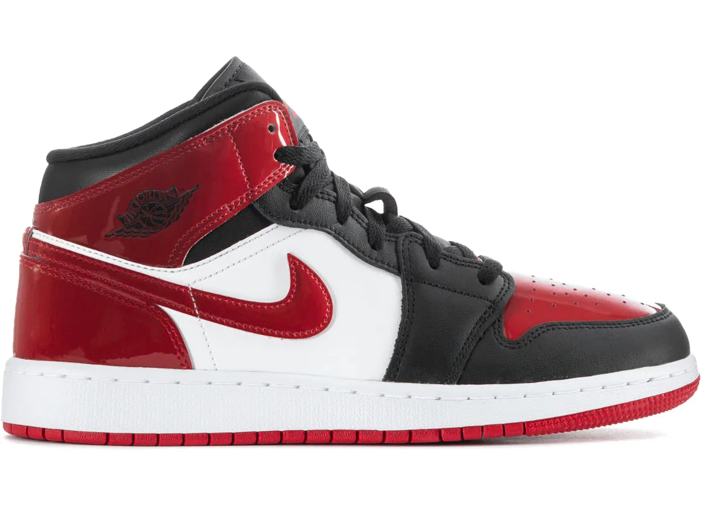 Детские кроссовки с глянцевым покрытием Jordan 1 Mid, Black/White/Varsity Red