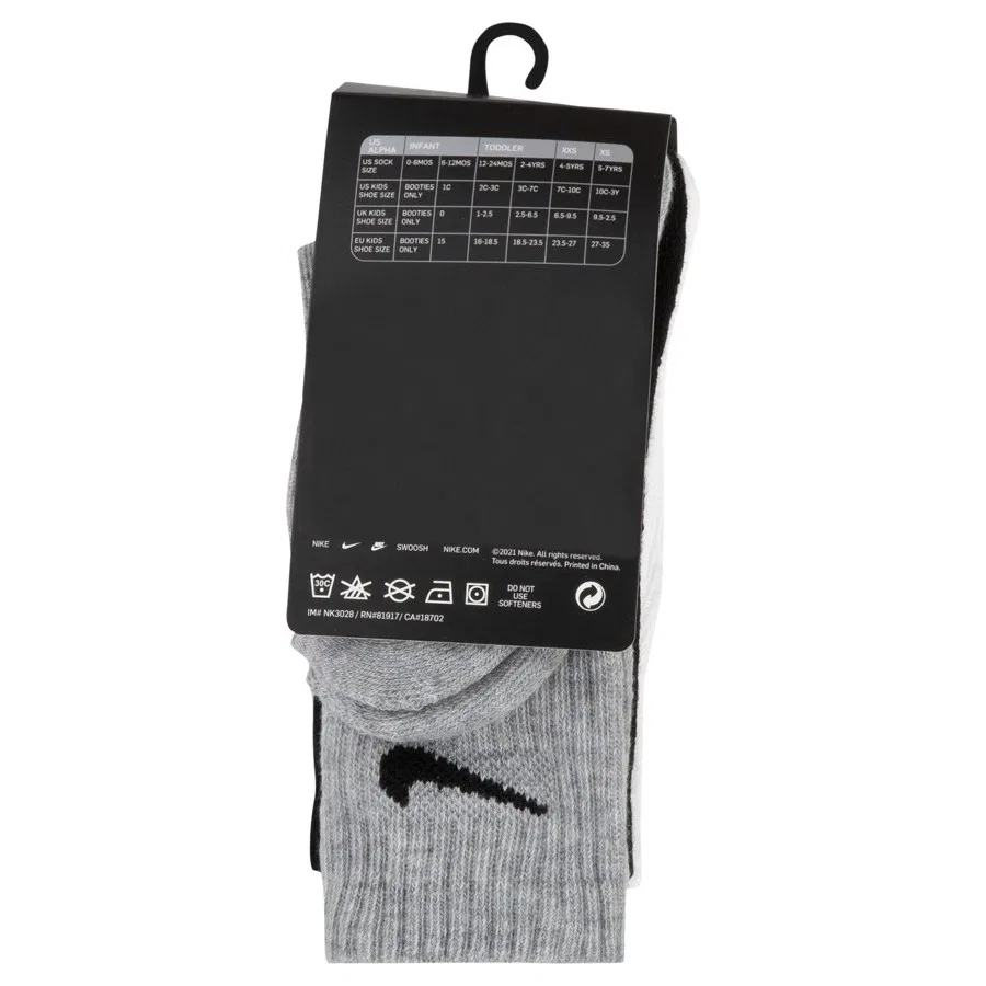 Комплект спортивных носков с принтом Nike Basic Pack Crew 3pk, Nike, Черно-бело-серый — фото 2