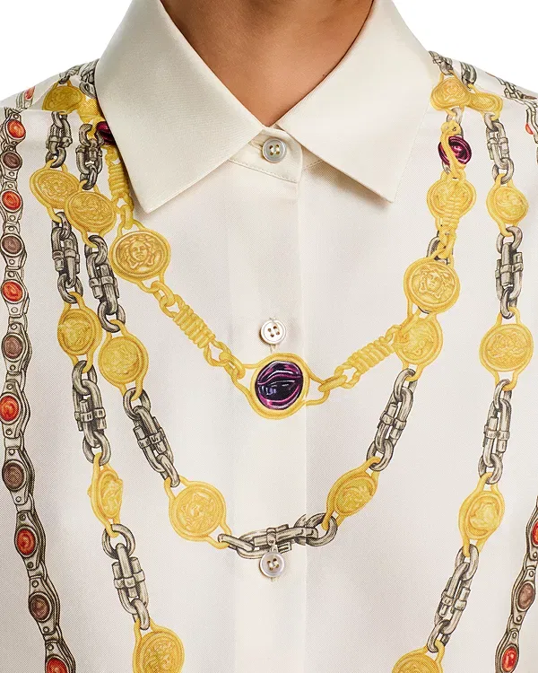 Женская блуза с принтом The Lover Silk Twill Shirt Versace, Ivory/Amber — фото 4