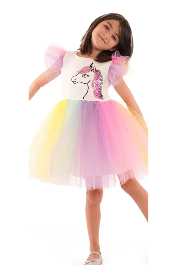 Детское платье для девочек с пайетками Sequin Colorful Unicorn Lunas Tekstil, Multicolor — фото 4