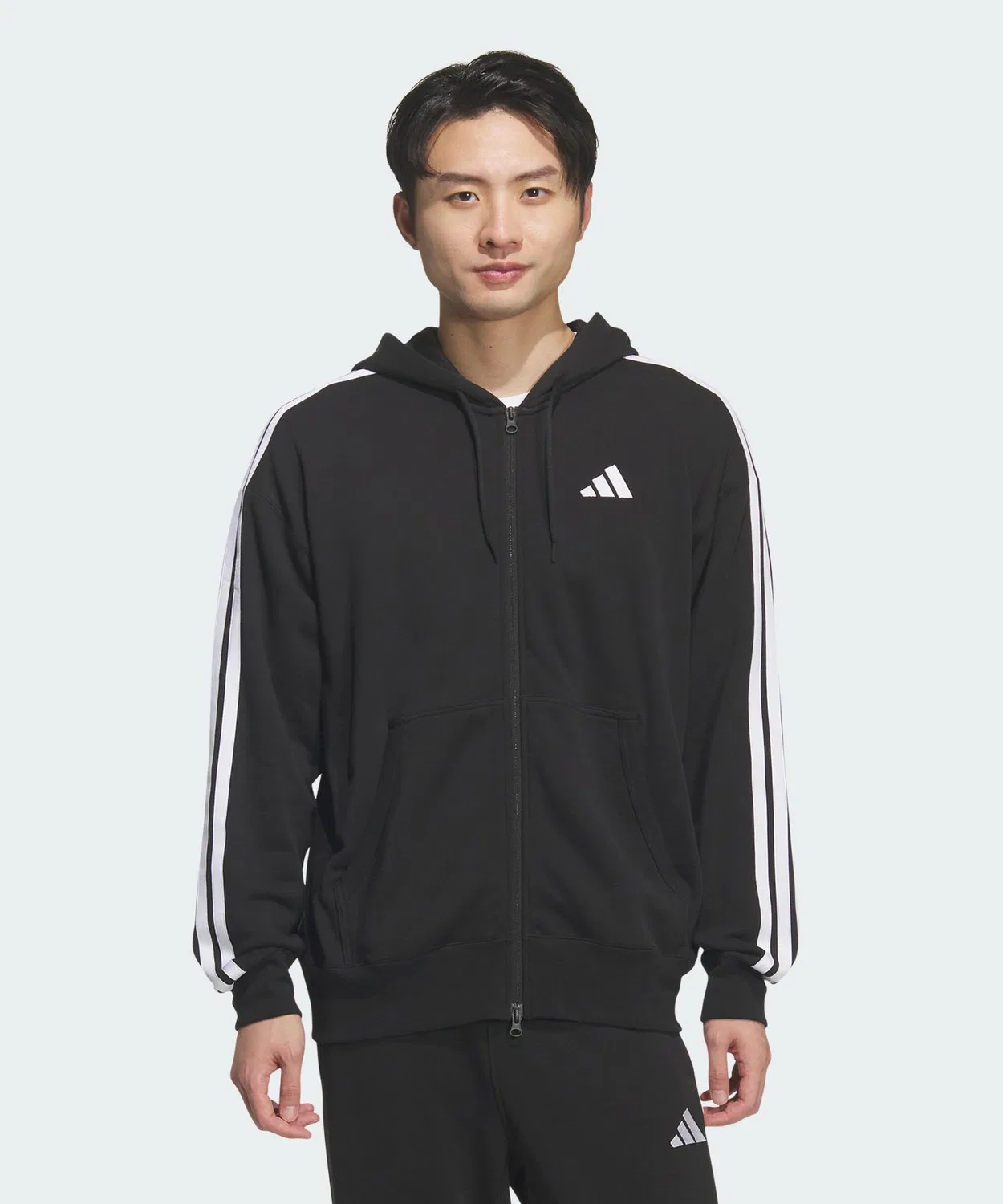 Мужской худи с длинным рукавоми капюшоном Essentials Plus Three Stripes French Terry Full Zip Adidas, Black