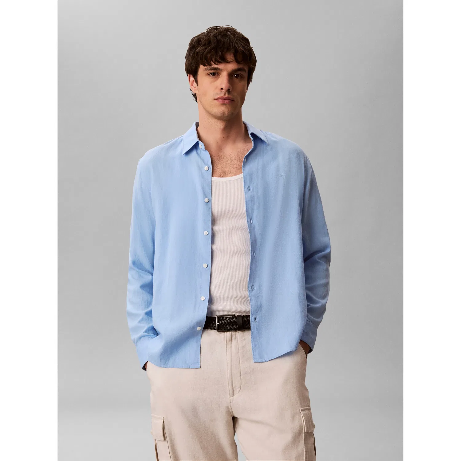 Мужская рубашка из льна и лиоцелла Calvin Klein, Placid Blue
