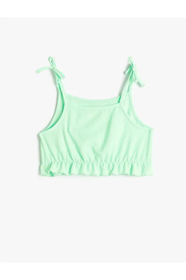 Детский топ для девочек с рюшами Crop athlete strap top with bow detail and ruffles Koton, Green — фото 2
