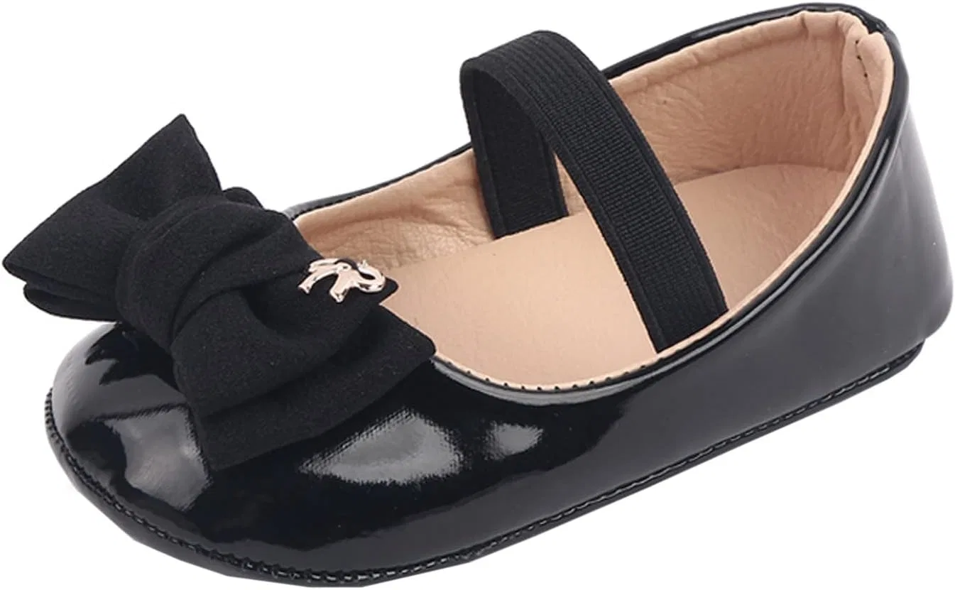 Детские туфли для девочек с бантом из экокожи, Black