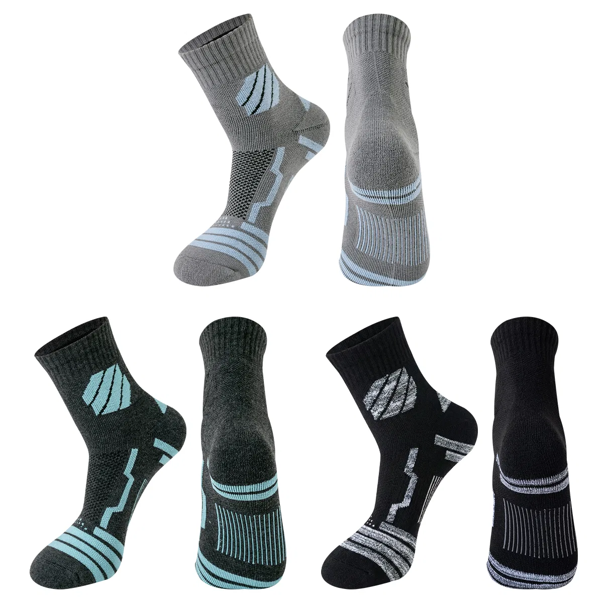 Детские носки для баскетбола, комплект из 3 пар, Black Light Gray Dark Gray, MIIOW
