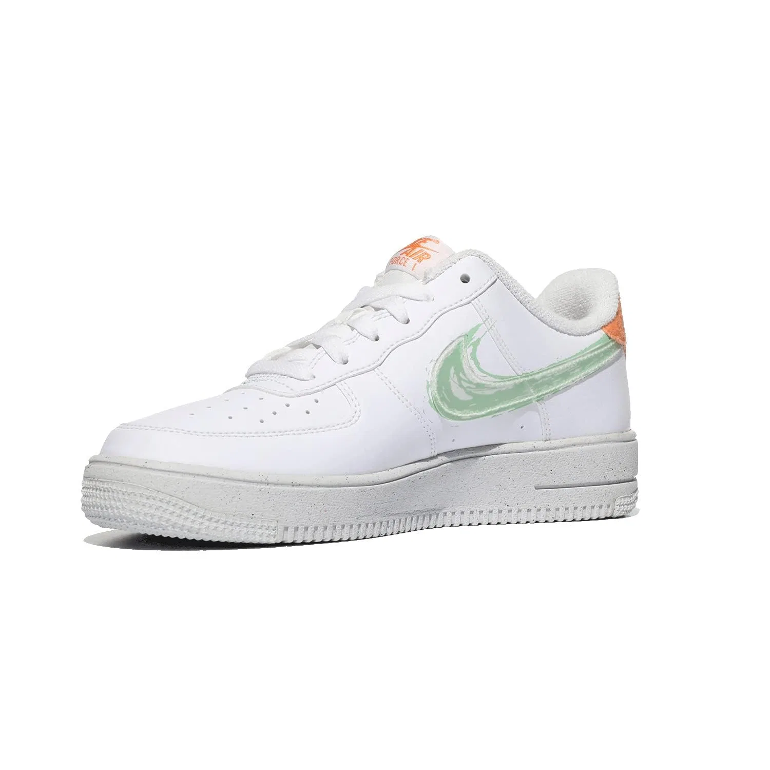 Детские кроссовки Nike Air Force 1 (GS) Crater, White Enamel Green Orange Trance Sail