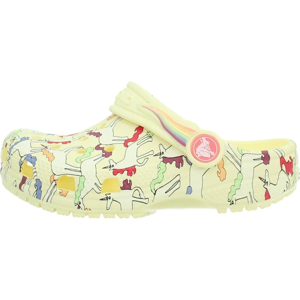 Детские сандалии с принтом Classic Unicorn Graphic Clog T Crocs, Beige Weiss Gelb — фото 2