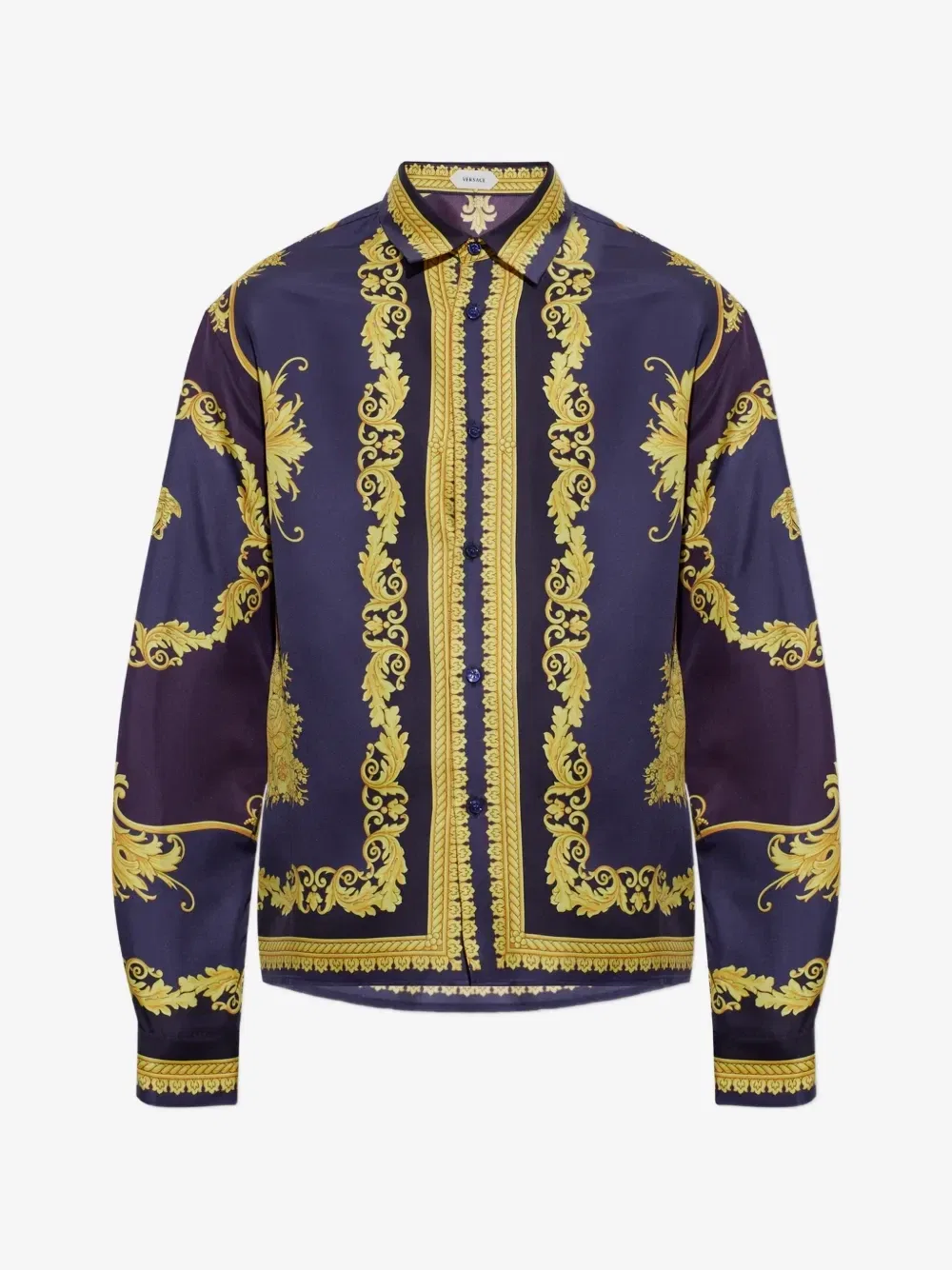 Шелковая рубашка с принтом барокко VERSACE, синий
