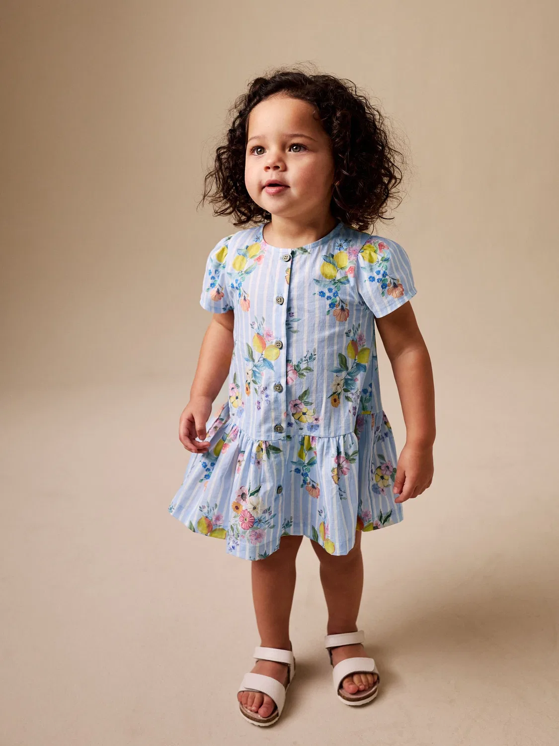 Платье хлопковое с принтом Next, Blue/White Stripe Floral