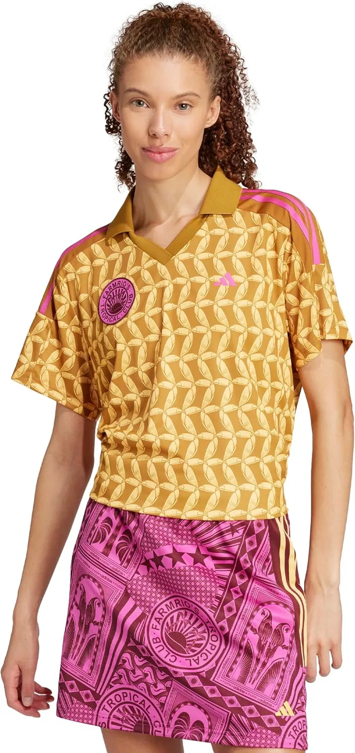 Женская свободная футболка с принтом FARM Rio adidas, Gold Ochre/Semi Spark