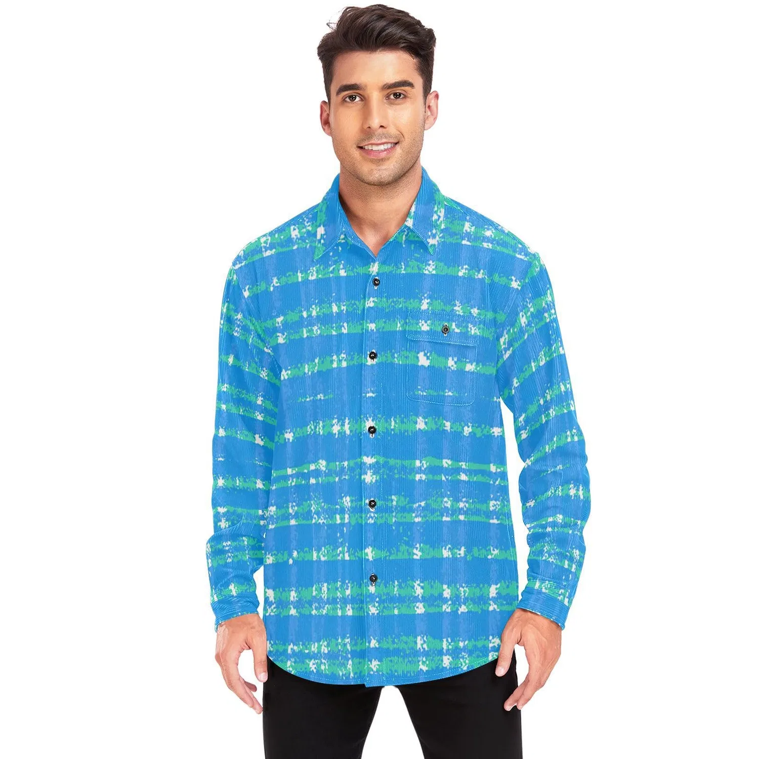 Женская рубашка-куртка с принтом Cool Ocean Plaid, Cool Ocean Plaid Blu — фото 2