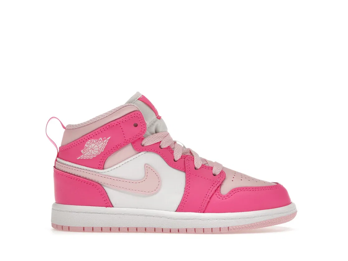 Детские кроссовки для девочек с высоким верхом Jordan 1 Mid Jordan, White/Fierce Pink/Medium Soft Pink