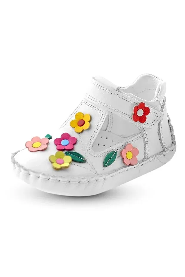 Детские балетки для девочек с цветочным принтом Ilkadım Kaptan Junior, White — фото 4
