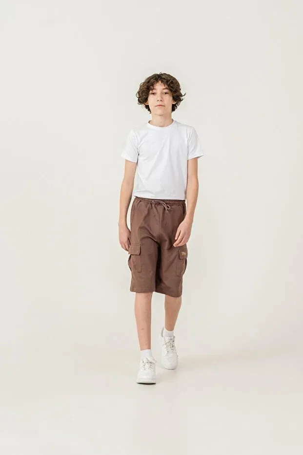 Детские шорты для мальчиков с принтом Double cargo pockets left pocket cover Mışıl Kids, Brown
