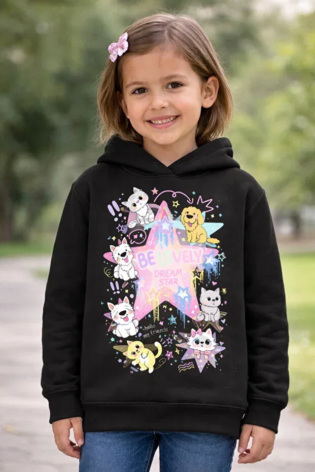Детское худи для девочек с принтом Dream Star Design Tiny And Co, Black
