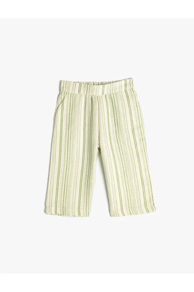 Детские брюки для девочек с широкой штаниной, с завязками, Koton, Green Striped