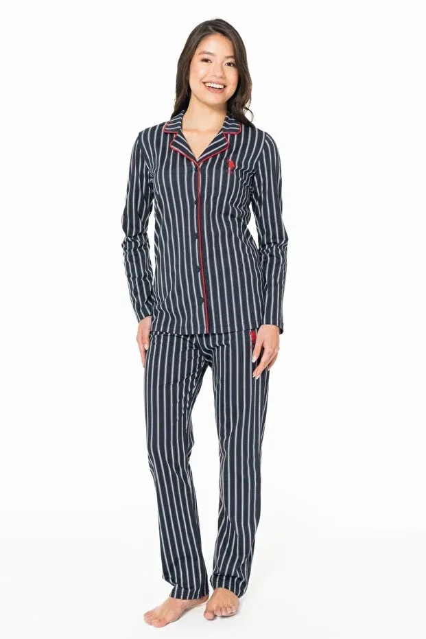 Женская пижама с длинным рукавом в полоску U.S. Polo Assn., Navy Blue