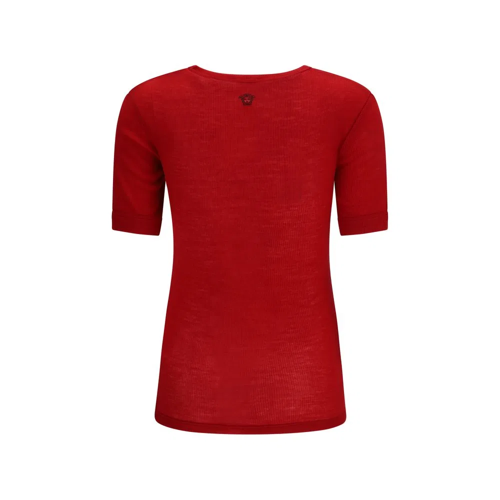 Женская футболка с коротким рукавом из шерсти Red Wool Oves Aries Versace, Red — фото 2