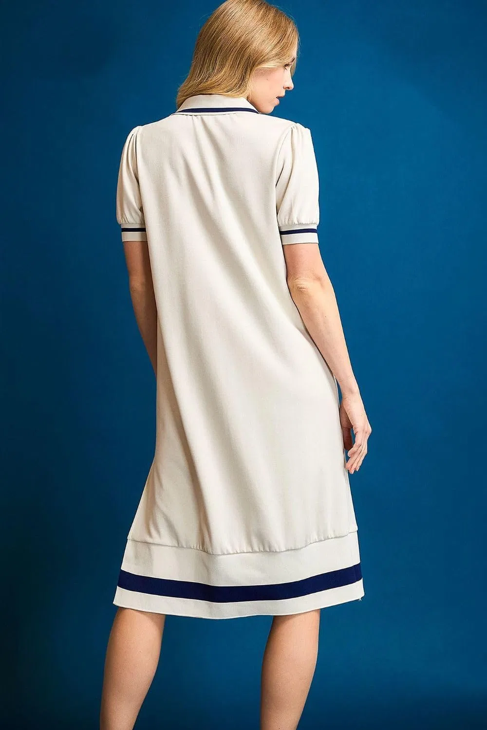 Женское платье с контрастной отделкой Side Slit Contrast Trim Short Sleeve, Cream — фото 4