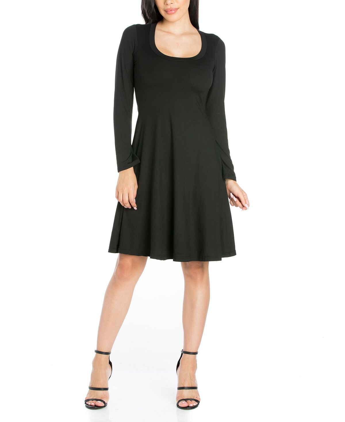 

Женское классическое расклешенное мини-платье с длинными рукавами 24seven Comfort Apparel, черный