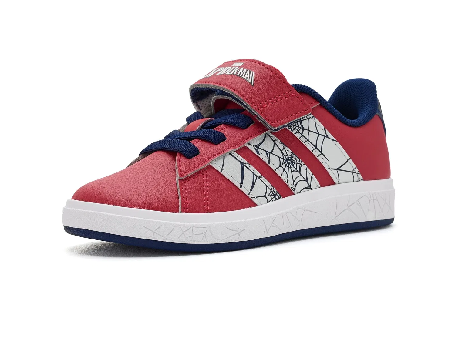 Кроссовки Marvel Grand Court Elastic Lace & Strap (для маленьких и больших детей) Adidas Kids, Pure Ruby/Silver Metallic/Dark Blue — фото 2