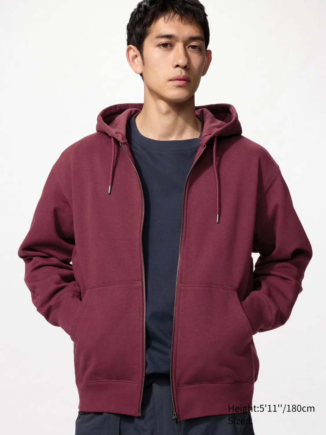 Толстовка Uniqlo, с застежкой-молнией, бордовый