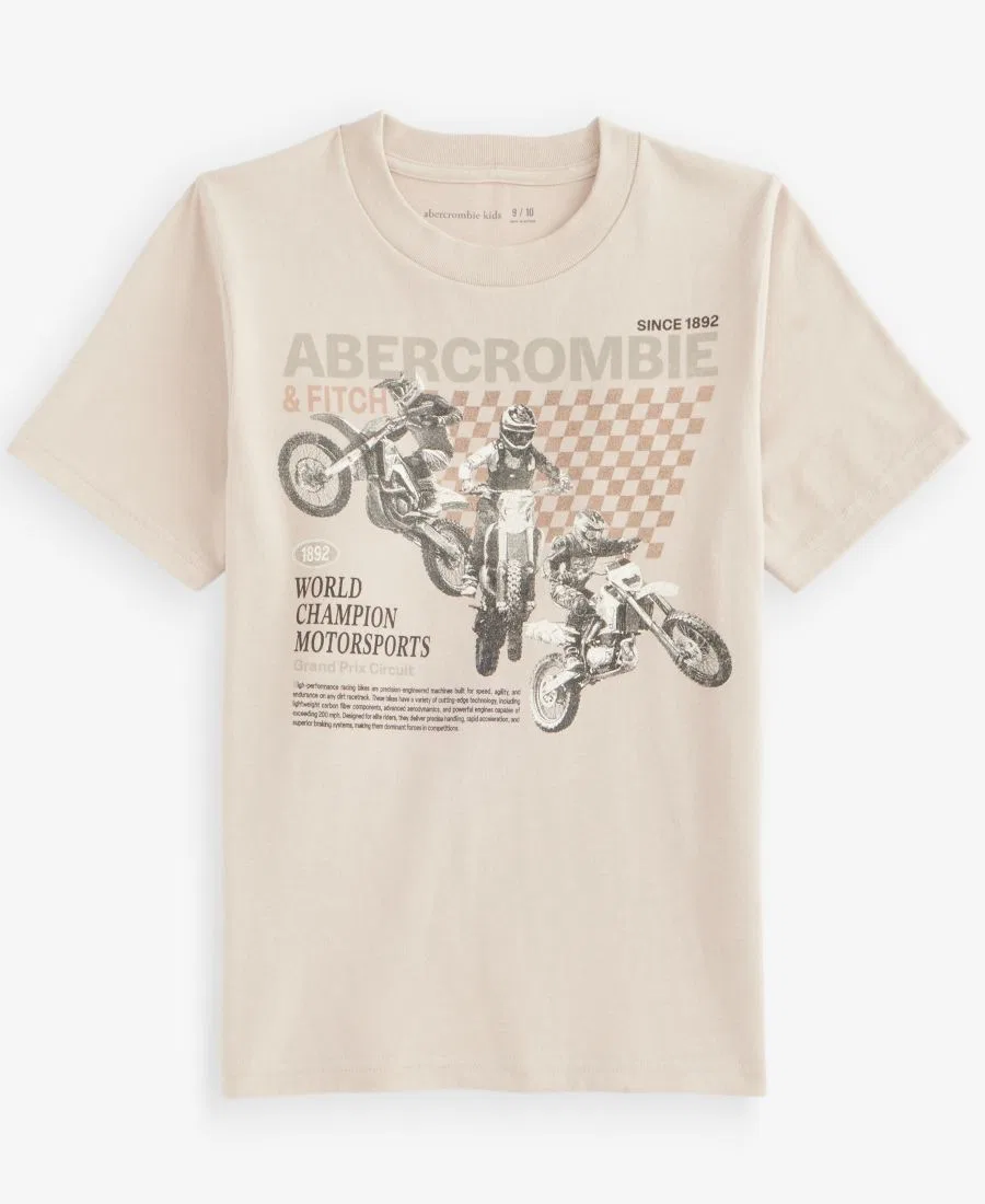Футболка с графическим дизайном World Champion Bike Boys 8-20 abercrombie kids, Simply Taupe — фото 4