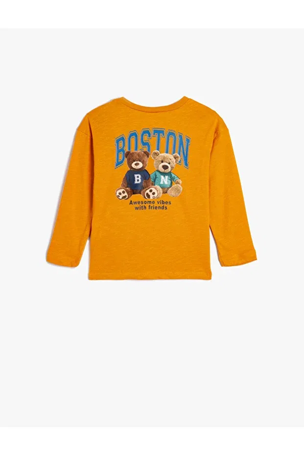 Детская футболка с принтом T-Shirt long sleeve crew neck print detailed cotton Koton, Orange — фото 2