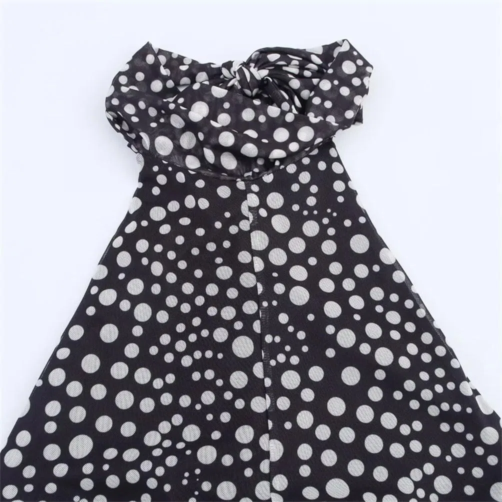 Женское свободное платье в горошек с открытой спиной A-line, Black — фото 3