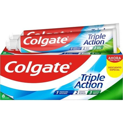 

Colgate Зубная паста тройного действия с фторидом против кариеса помогает сохранить зубы белыми, освежает дыхание, мята, 75 мл — упаковка из 2 шт.
