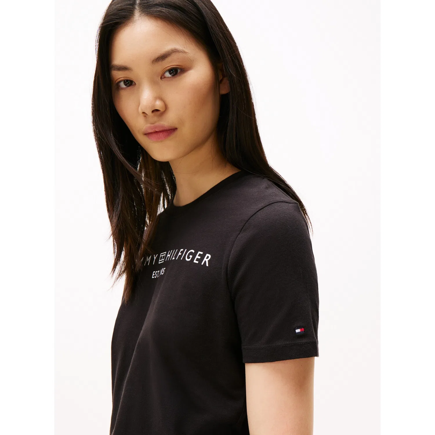 Женская хлопковая футболка с коротким рукавом Tommy Hilfiger, Black — фото 2