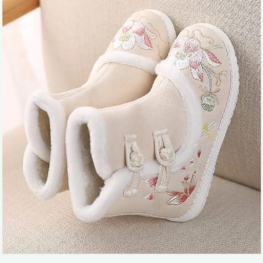 Детские зимние ботинки для девочек с вышивкой MATERUIEYES, Beige — фото 4