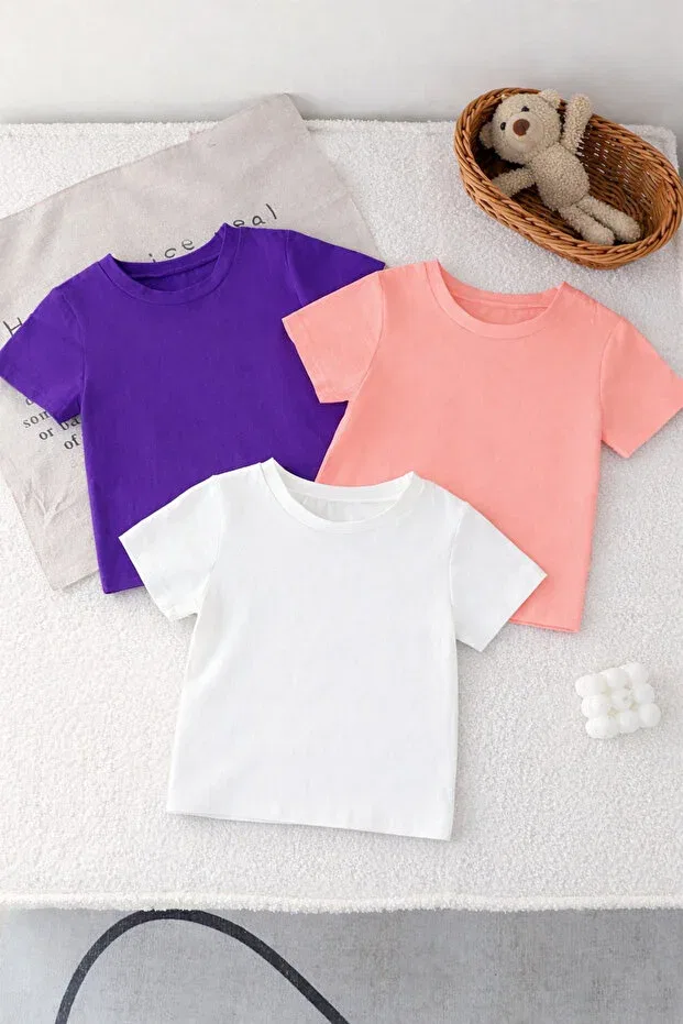 Детский комплект футболка+шорты 100% хлопок Basic Sportivea, Pink-Purple-White — фото 2