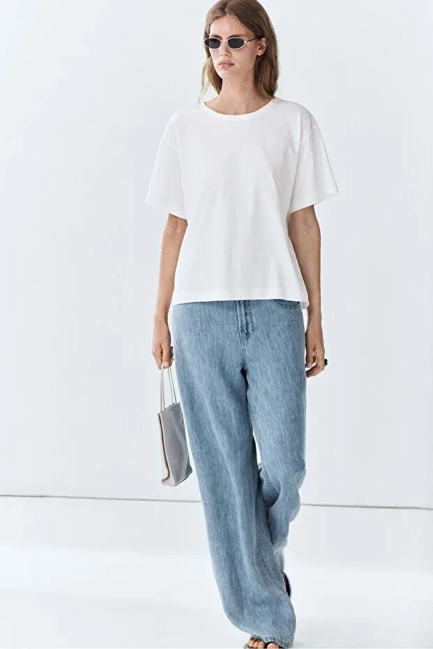 Женская хлопковая футболка с коротким рукавом Massimo Dutti, White — фото 2