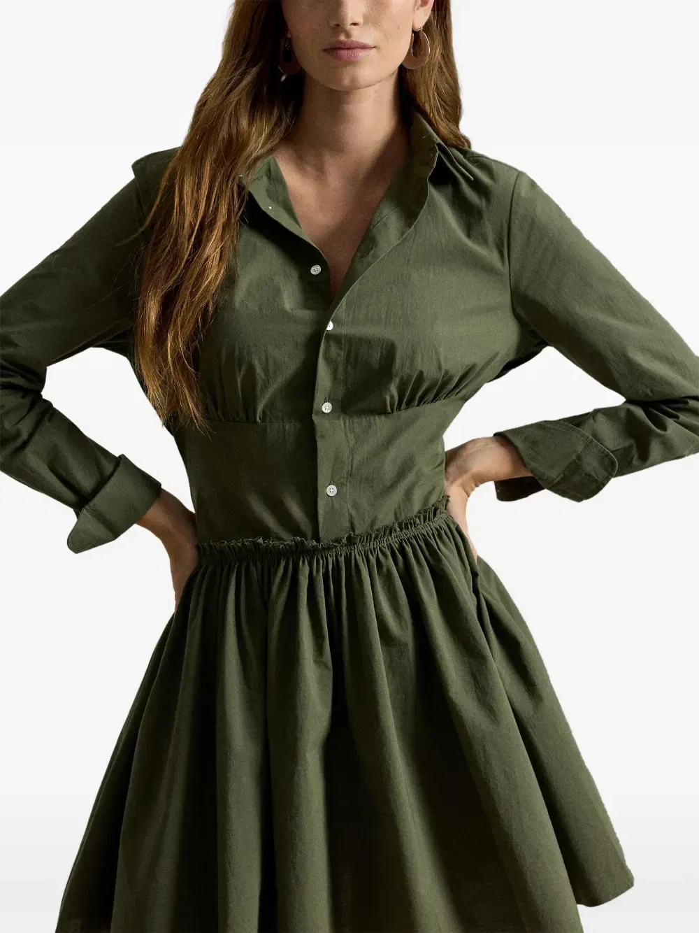 Короткое платье-рубашка с оборками Polo Ralph Lauren, зеленый — фото 4