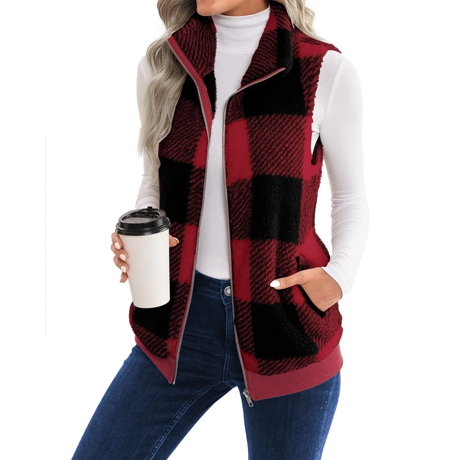 Женский жилет без рукавов с принтом Autumn Vest, Vino rosso — фото 4