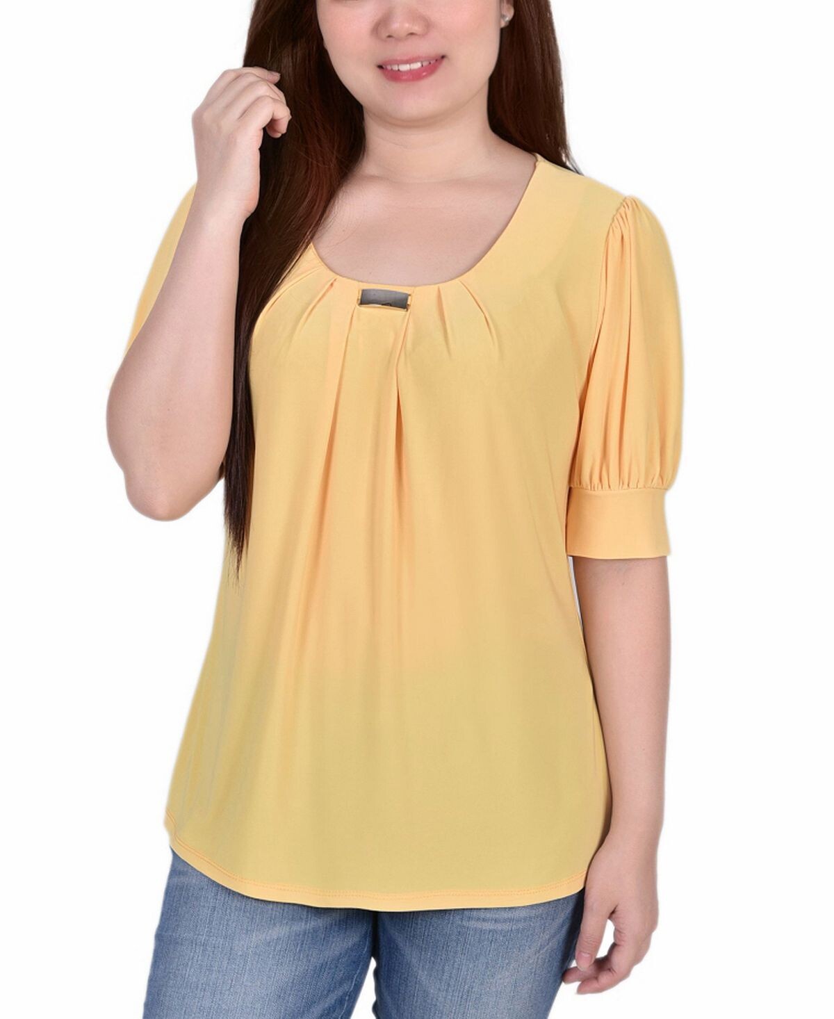 

Миниатюрный топ с короткими рукавами и объемными рукавами NY Collection, мульти