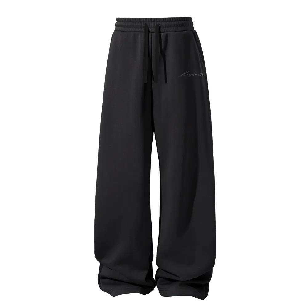 Детские брюки прямого кроя с принтом Smiley Face MINISO, Heavyweight Polyester-Cotton Black