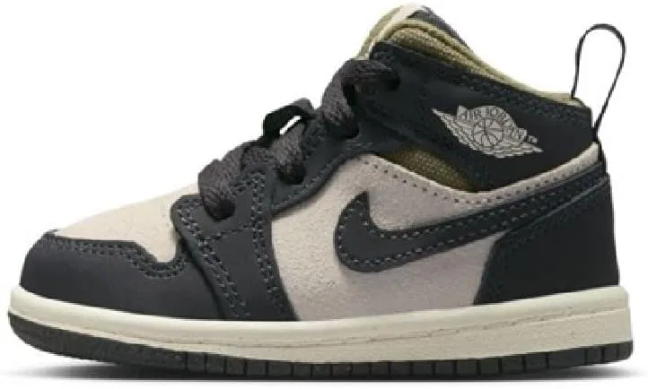 Детские кроссовки для мальчиков Jordan 1 Mid SE Nike, Light Orewood Brown/Medium Olive/Sail/Off Black