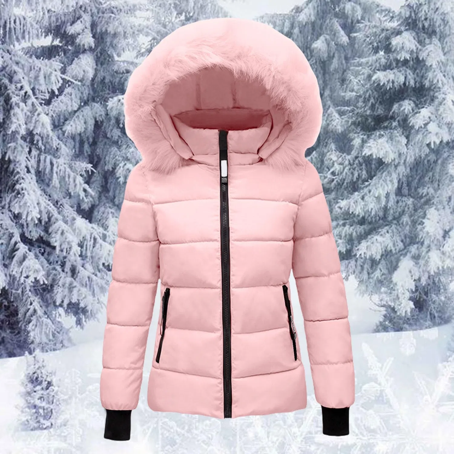 Женское стеганое пальто средней длины с капюшоном, rosa — фото 3