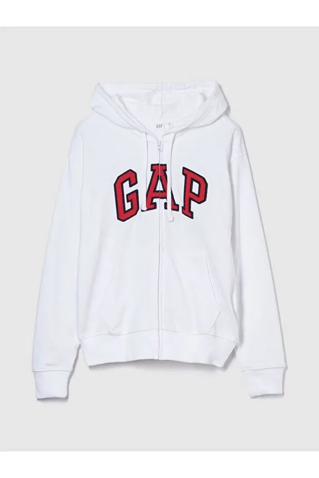 Женские свитшот с принтом Relaxed Zippered Sweatshirt Gap, White-002