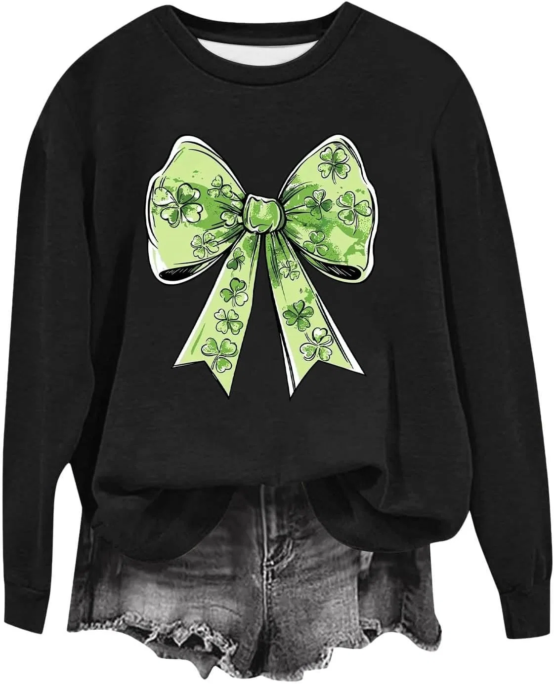 Женский свитшот с принтом Lucky Clover Print, чёрный